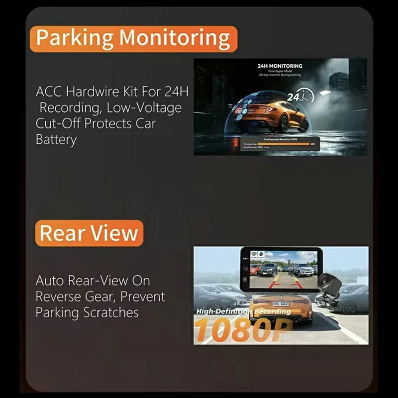 4.5 Inch Touchscreen 2K Front + 1080P Rear Recording Wireless CarPlay Android Auto Dash Cam with Wi-Fi GPS