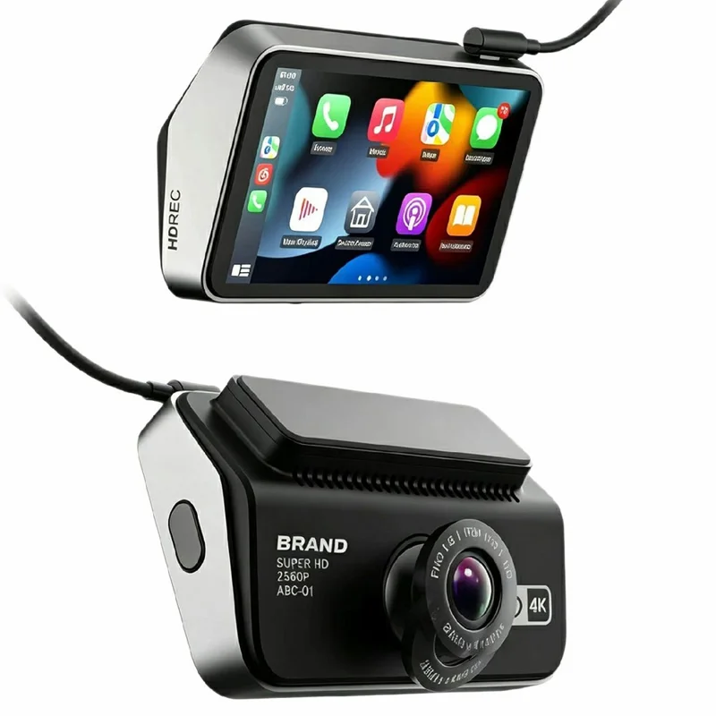 4.5 Inch Touchscreen 2K Front + 1080P Rear Recording Wireless CarPlay Android Auto Dash Cam with Wi-Fi GPS