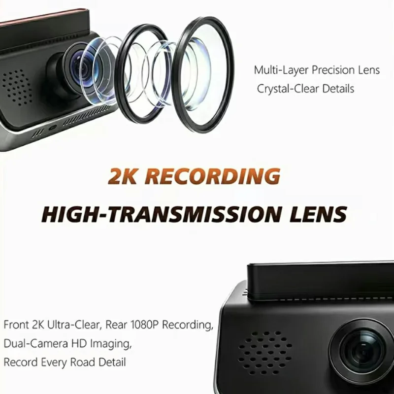 4.5 Inch Touchscreen 2K Front + 1080P Rear Recording Wireless CarPlay Android Auto Dash Cam with Wi-Fi GPS