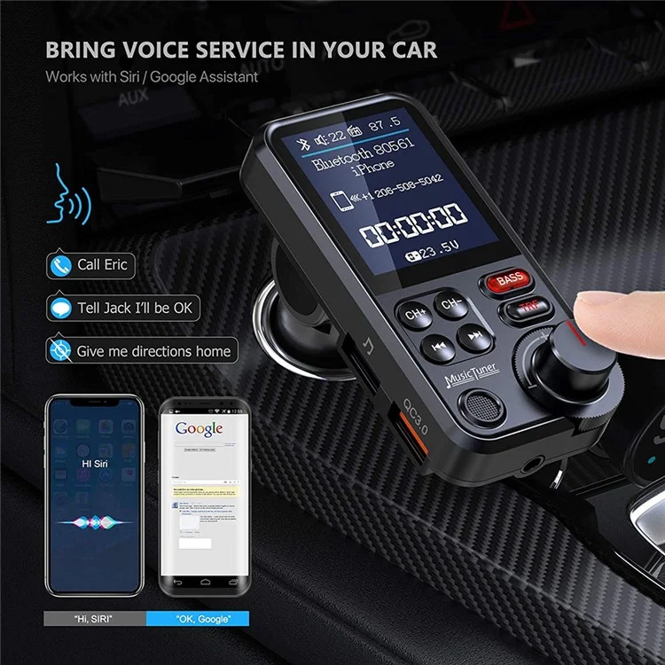 1.8 inch Screen Dual USB QC3.0 Car Charger FM Transmitter Bluetooth-compatible MP3 Music Player Phone Fast Charging Adapter