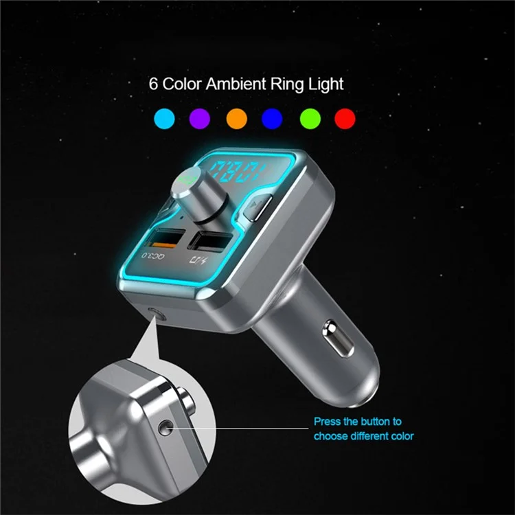 T45Q Bluetooth-compatible 5.0 FM Transmitter Car Kit Modulator QC3.0 Phone Fast Charger with Dual USB Port Support Hands-Free/MP3 Player