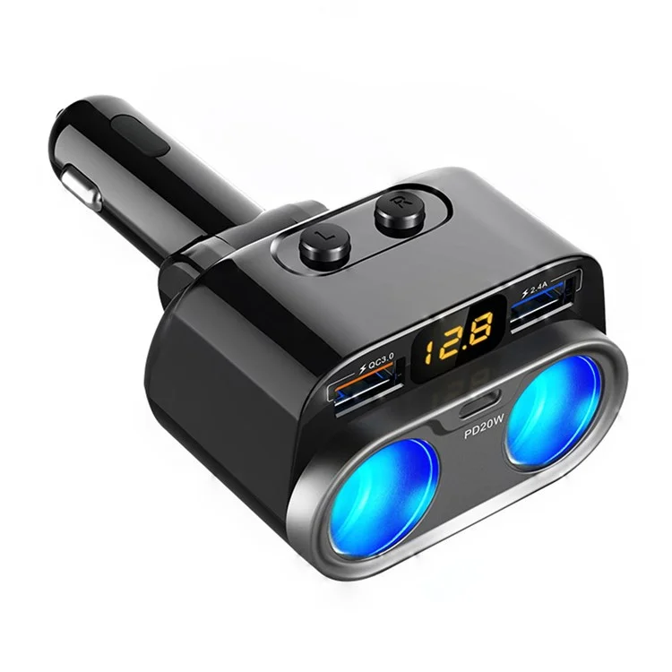 Détection de Tension C47PQ PD 20W Type-c + QC3.0 + 2.4A USB + 2 Cigarette Sockets Charket Chargeur Adaptateur