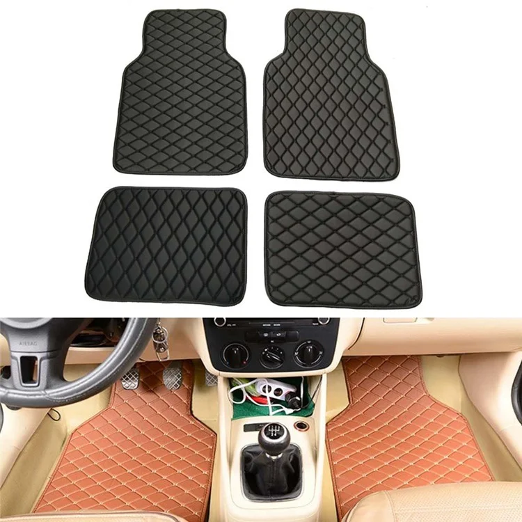 4 Tapetes de Piso de Carro Universais em PVC à Prova d'Água e Antifuligem - Preto 