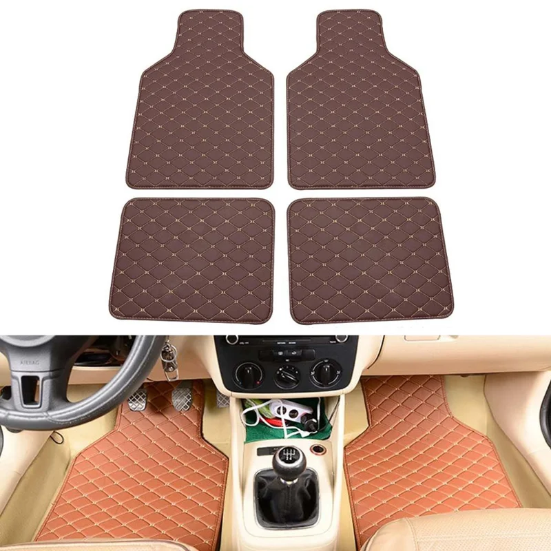 4PCS Universal Car PVC Floor Mats Waterproof Anti-dirt Floor Pads - Coffee