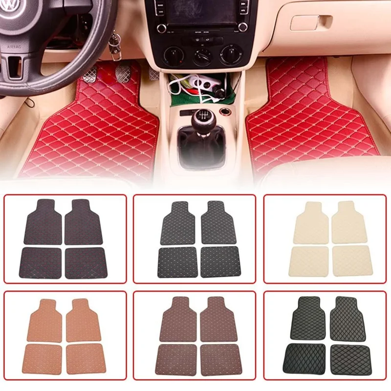 4PCS Universal Car PVC Floor Mats Waterproof Anti-dirt Floor Pads - Coffee