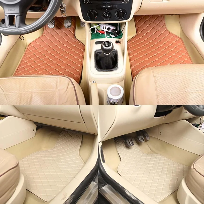 4PCS Universal Car PVC Floor Mats Waterproof Anti-dirt Floor Pads - Coffee