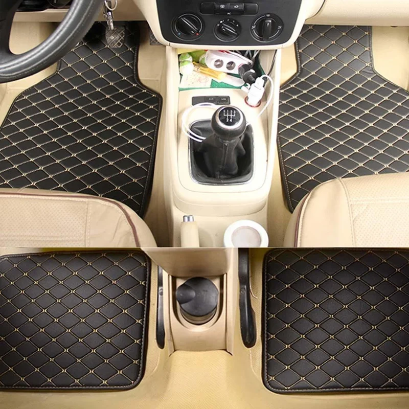 4PCS Universal Car PVC Floor Mats Waterproof Anti-dirt Floor Pads - Coffee