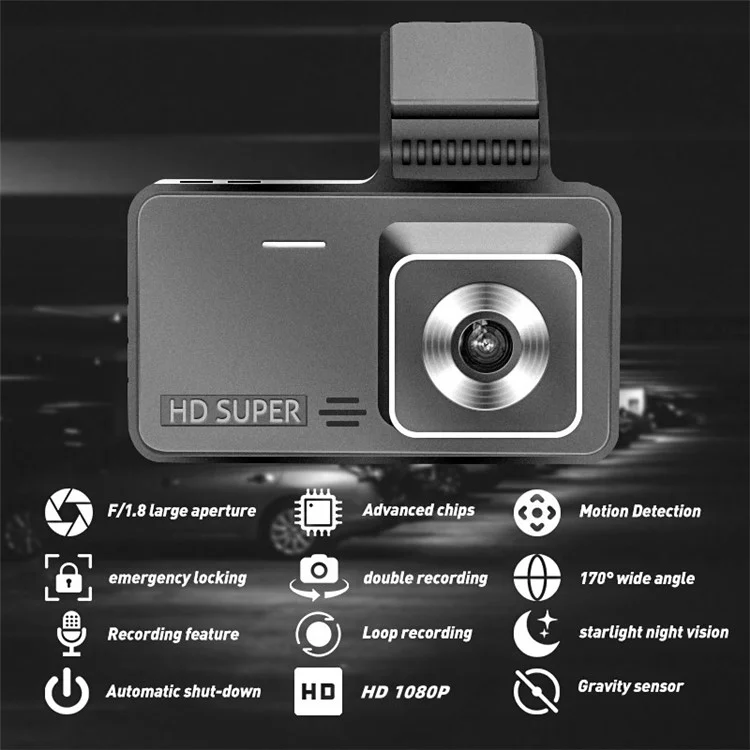 Enregistreur de conduite à écran IPS HD 4.0 pouces V2 1280x720P avant / 640x480P arrière à double objectif