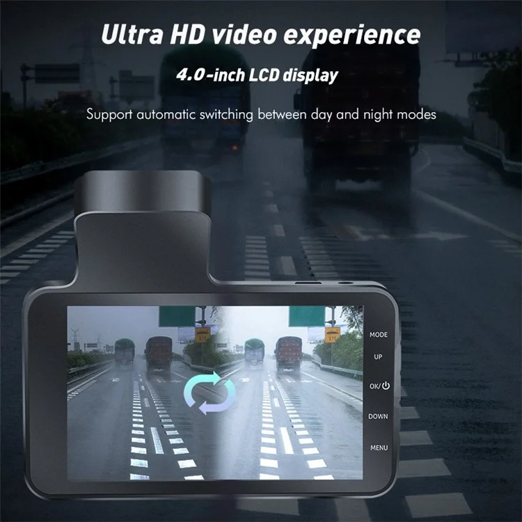 Enregistreur de conduite à écran IPS HD 4.0 pouces V2 1280x720P avant / 640x480P arrière à double objectif