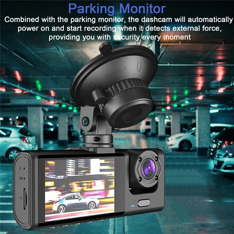 C309 2.0" IPS Screen 3-Lens Car Dash Cam Full HD 1080P Car Video Recorder 130-Degree Wide Angle Car Recorder