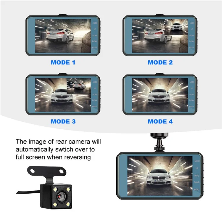 X300 Car Recorder HD 4 inch 2.5D Touch Screen Front / Rear Dual Recording DVRs Support Motion Detection Function