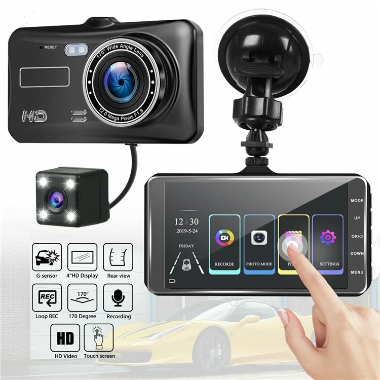 X300 Car Recorder HD 4 inch 2.5D Touch Screen Front / Rear Dual Recording DVRs Support Motion Detection Function