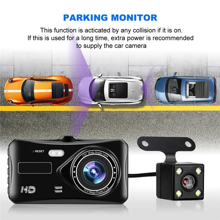 X300 Car Recorder HD 4 inch 2.5D Touch Screen Front / Rear Dual Recording DVRs Support Motion Detection Function