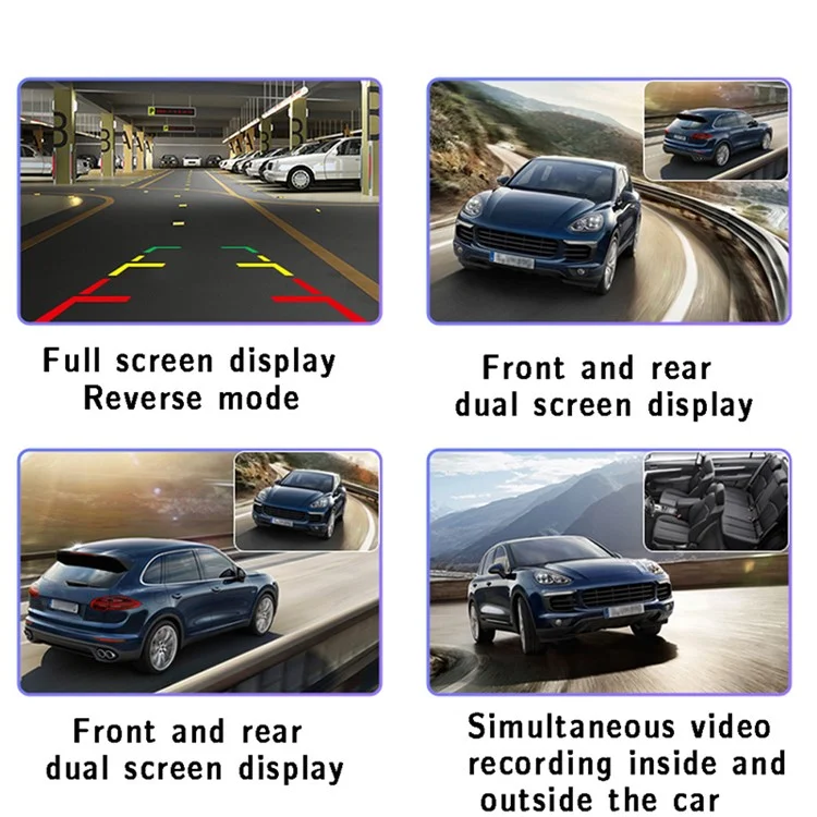 H208 Telecamera per auto con schermo IPS da 4" 2.5D, 3 obiettivi, Full HD 1080P, registratore video per auto con angolo di visione di 120 gradi 