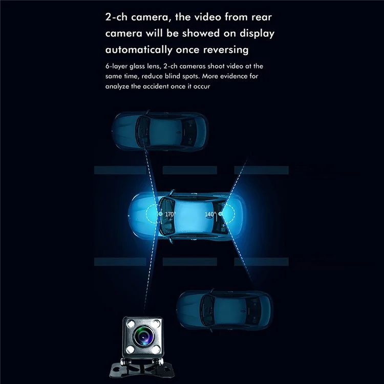 ANYTEK Q2M 2.0-inch HD 2K Car DVR Parking Monitoring Night Vision Front Rear Dual Camera Driving Recorder Dash Cam