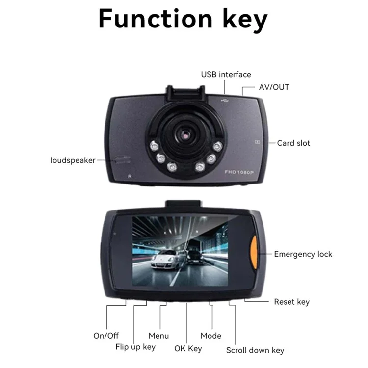 G30 2,4 Pouces de Stationnement de Stationnement de Voiture de Surveillance Nocturne de la Vision Nocturne Cam Cam Avant Arrière Dual Camérie Recorder