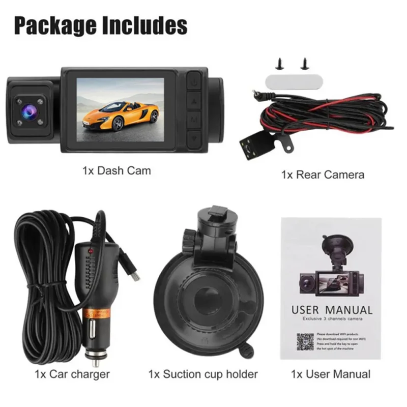 G12 1080P DVR Dash Camera Front / Inside / Rear Camera 2 Inch Screen Night Vision Driving Recorder