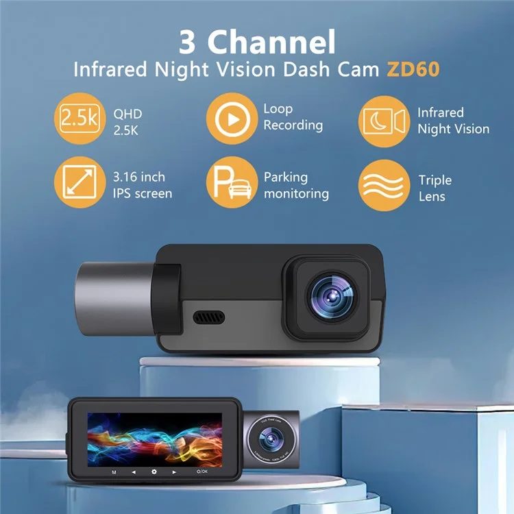 Bepocam ZD60 HD Visión Nocturna Car DVR Dash Cam Camera de Automóvil de Doble Lente, Frontal e Interior