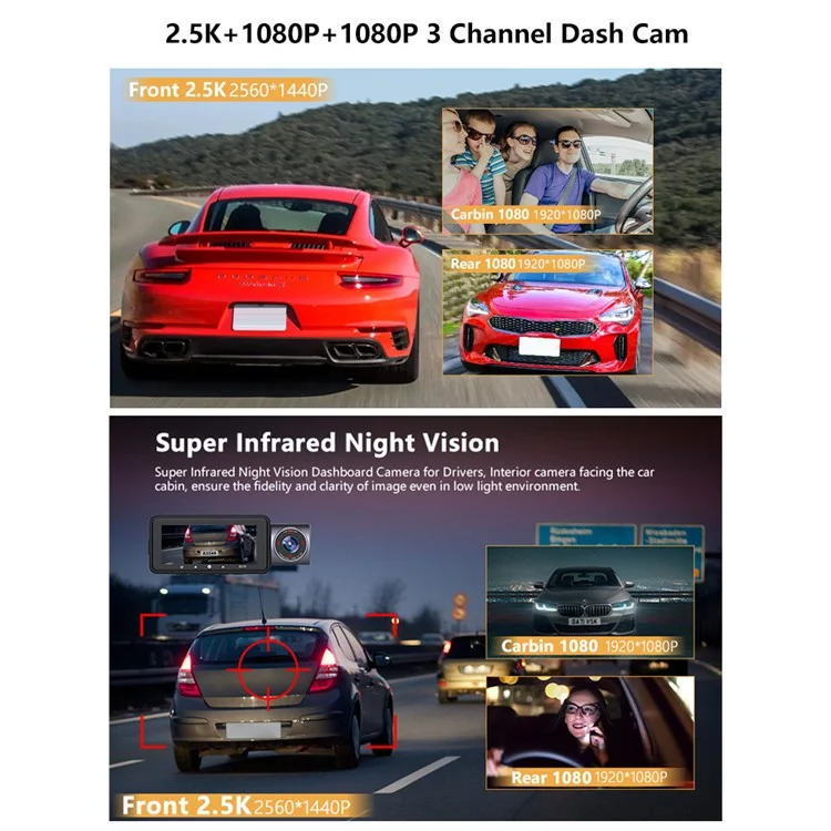 Bepocam ZD60 HD Vision Night Vision Car DVR Dash Cam Double Lens Caméra de Voiture, Avant et Intérieur