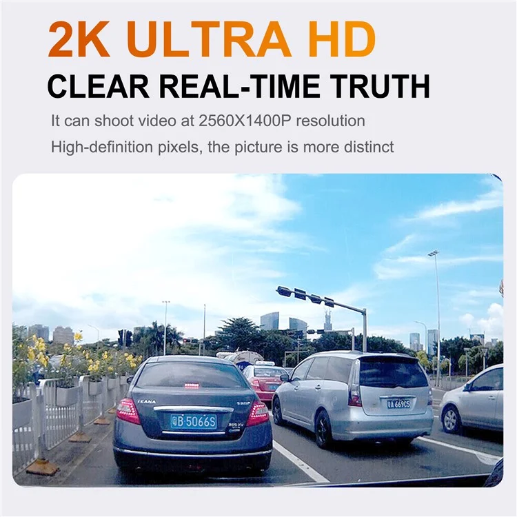 U06 Dual Lens Car Dashcam 2K Dash Cam Video Recorder with 1.47-Inch Screen