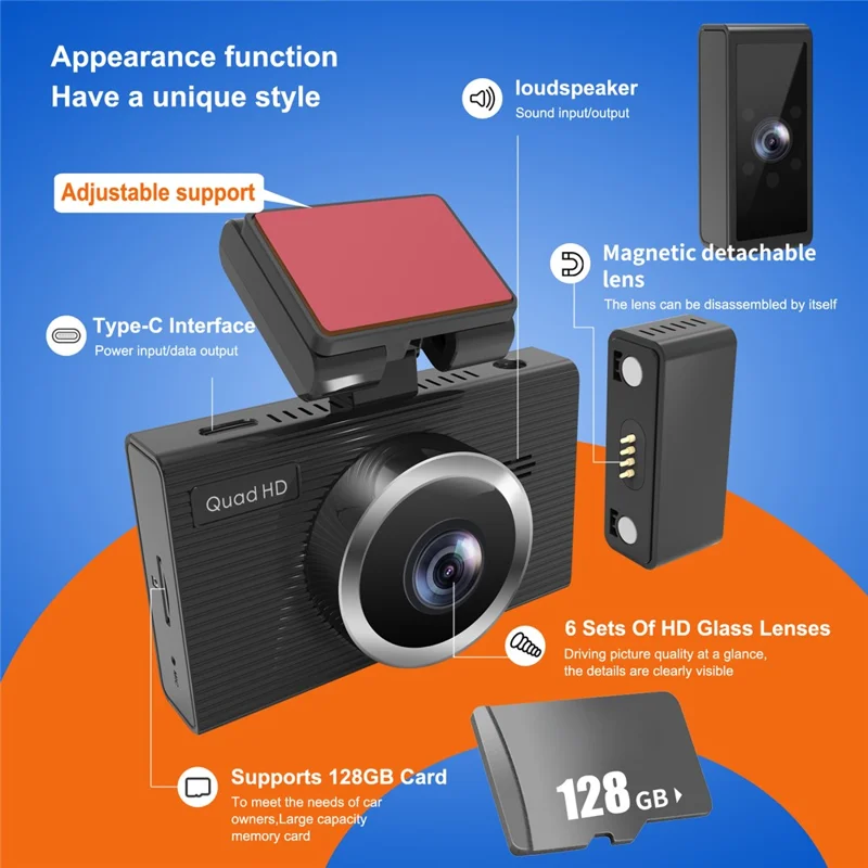 X12 Magnetic Mount Car Dash Camera 1080P+720P+720P 3-Shots Car Recorder