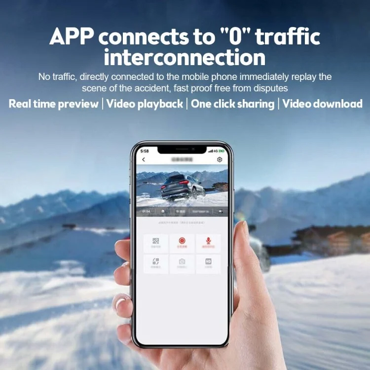 Videocamera per auto HD 1080P con WiFi Videocamera per auto con supporto per connessione allo smartphone