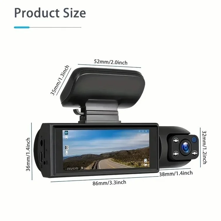 M8 HD Dual Lens Front Dash Cam 3.16-inch IPS Screen Car DVR