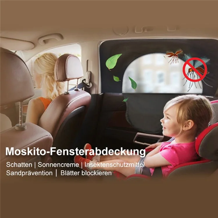 2pcs / Set Anti-mosquito Car Window Mesh Curtain Sun Sun Shade Breathable Window Curtain With Zipper Opening - Fenêtre Avant (gauche + Droite)