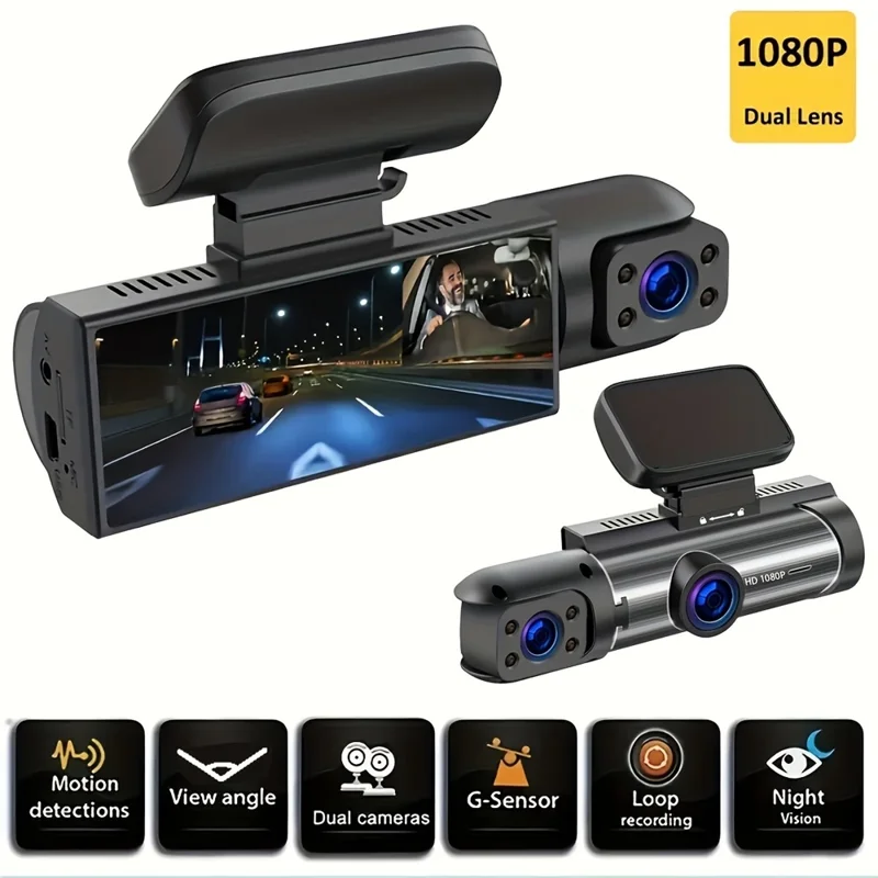 M8 3.16-inch 200mAh Dual Dash Cam Front and Inside with Night Vision 1080P+720P IPS Screen Car DVR