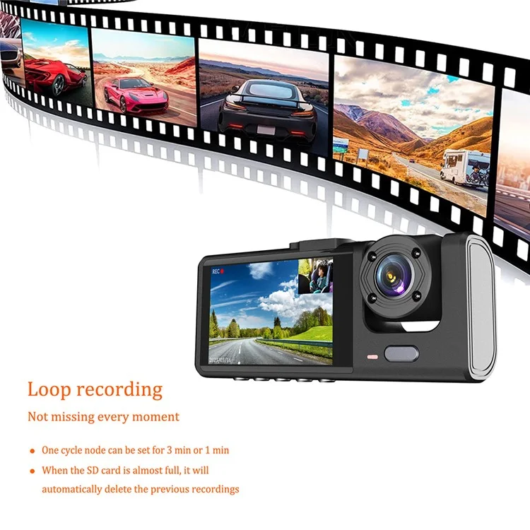 Y16 Car DVR Dash Cam 1080P HD Parkplatzüberwachung 3 Kameras Fahrzeugaufnahmegerät