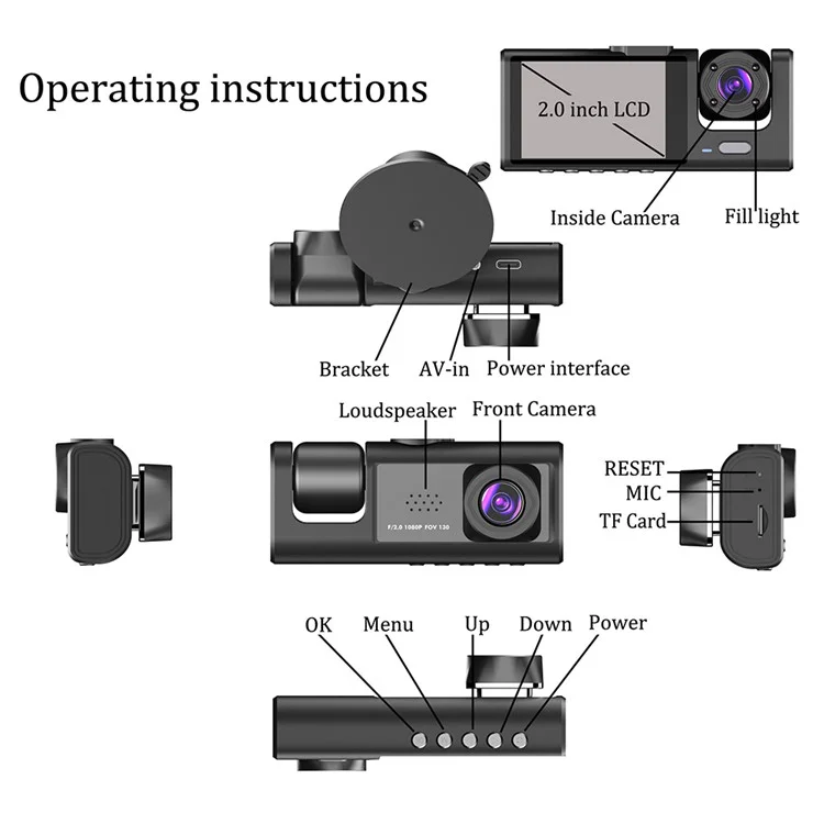 Y16 Car DVR Dash Cam 1080P HD Parkplatzüberwachung 3 Kameras Fahrzeugaufnahmegerät