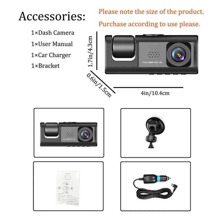 Y16 Car DVR Dash Cam 1080P HD Parkplatzüberwachung 3 Kameras Fahrzeugaufnahmegerät