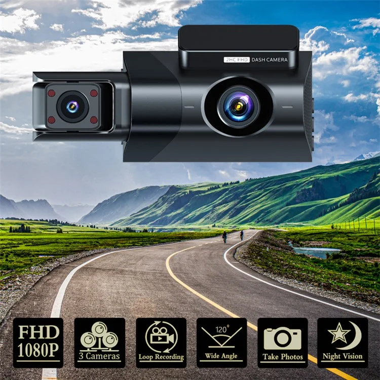 Y18 3 Channel Dash Cam 120 Degree Loop Recording Night Vision Car Driving Recorder