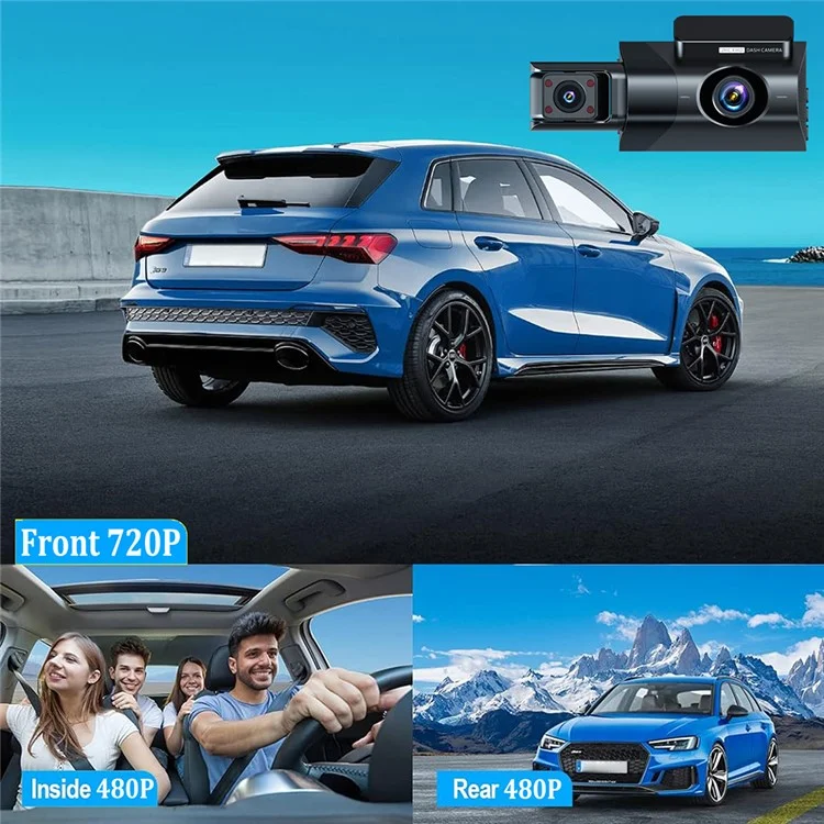 Y18 3 Channel Dash Cam 120 Degree Loop Recording Night Vision Car Driving Recorder