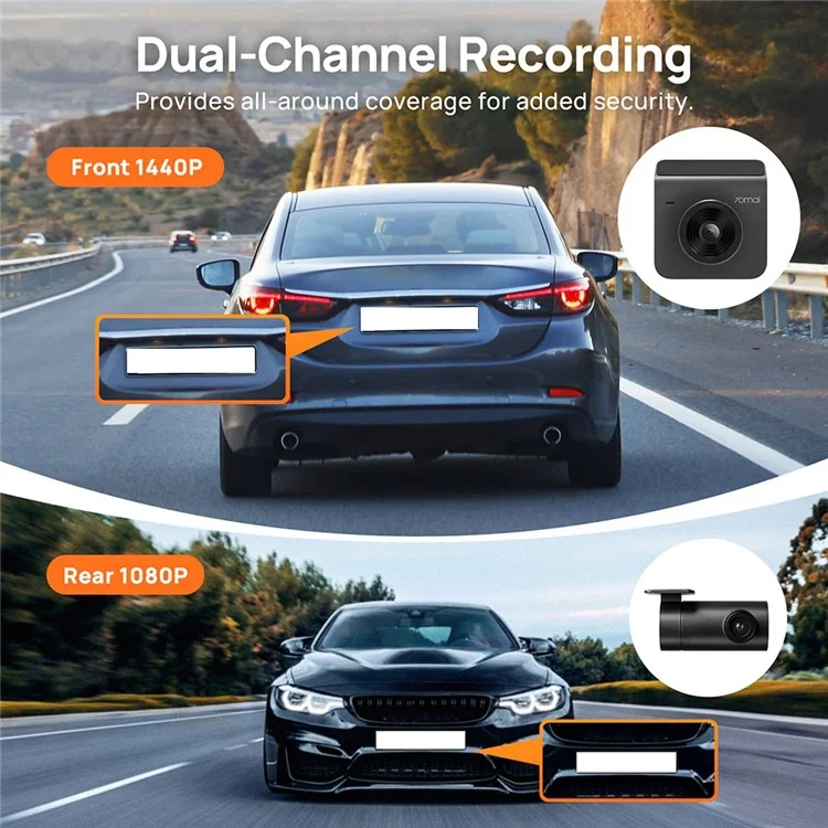 70 MAI A400 Dual Channel Car Dash Cam App Playback / Share, Night Vision, G-Sensor - Grey