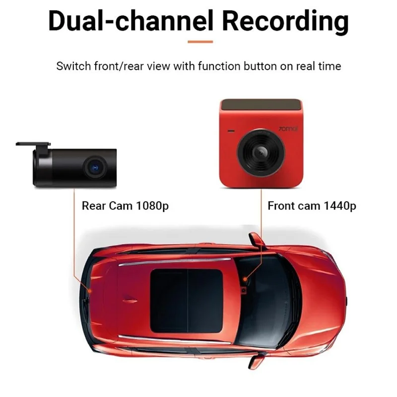 70MAI Dash Cam A400-1 Set with RC09 Rear Camera Automobile Recorder, International Edition - Red