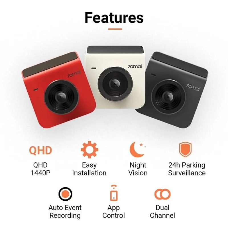 70MAI Dash Cam A400-1 Set with RC09 Rear Camera Automobile Recorder, International Edition - Red