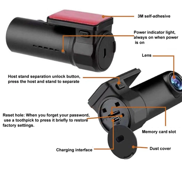S600 1080P WiFi Dashcam Autokamera Recorder mit 170-Grad-Weitwinkel, G-Sensor (ohne Speicherkarte)