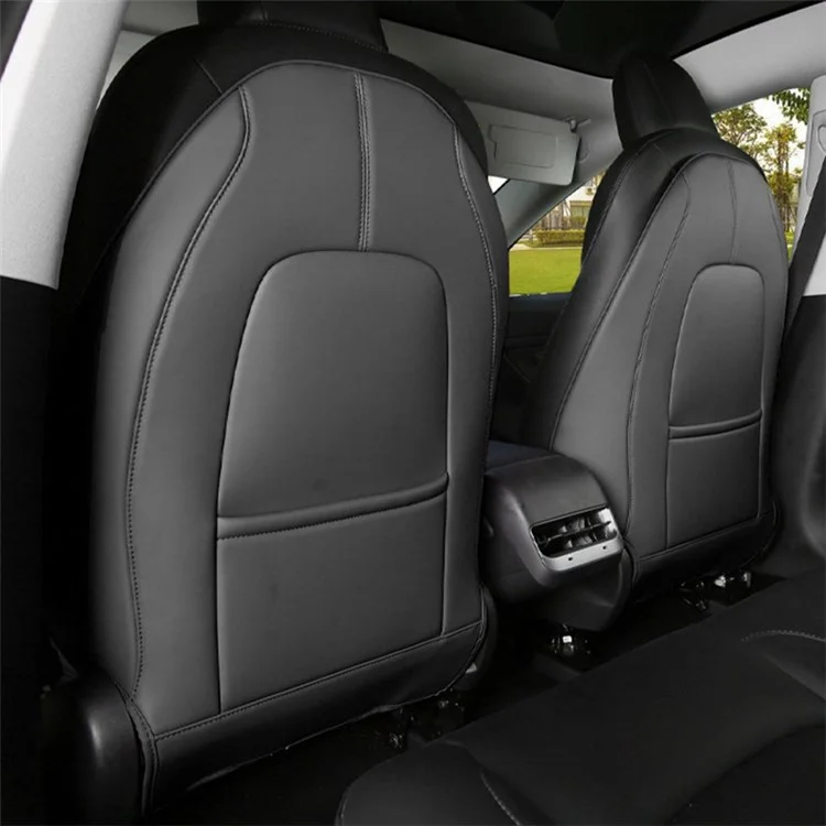1 paire de housses de siège de voiture, coussin de protection, tapis pour Tesla Model 3/Y, protection anti-poussière en cuir haut de gamme, protecteur de dossier de siège de voiture - noir