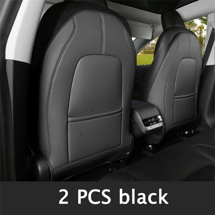 1 paire de housses de siège de voiture, coussin de protection, tapis pour Tesla Model 3/Y, protection anti-poussière en cuir haut de gamme, protecteur de dossier de siège de voiture - noir