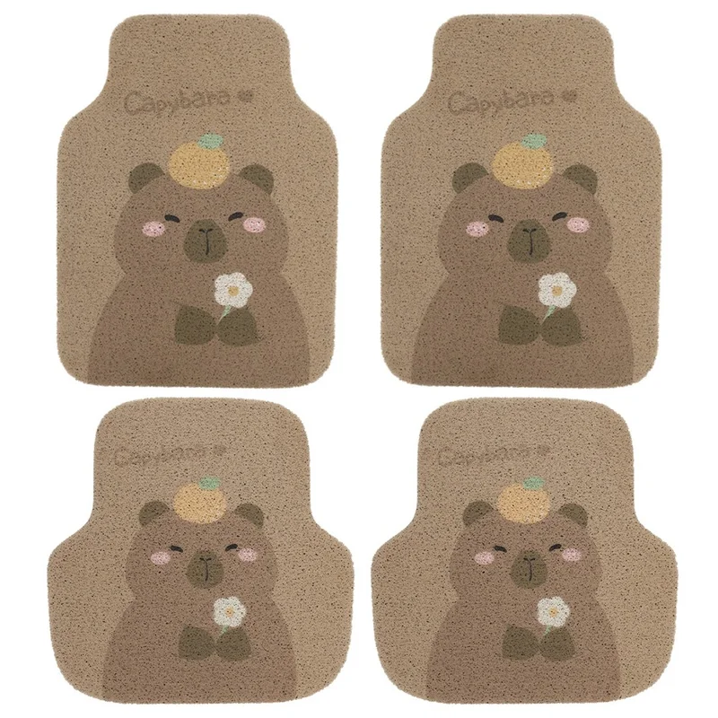 4Pcs / Set Vehicle Floor Protector Mats for Front and Rear Non-slip Wire Loop Car Interior Carpet - Capybara