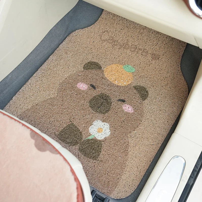 4Pcs / Set Vehicle Floor Protector Mats for Front and Rear Non-slip Wire Loop Car Interior Carpet - Capybara