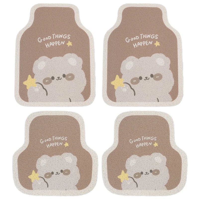 4Pcs / Set Vehicle Floor Protector Mats for Front and Rear Non-slip Wire Loop Car Interior Carpet - Brown Bear