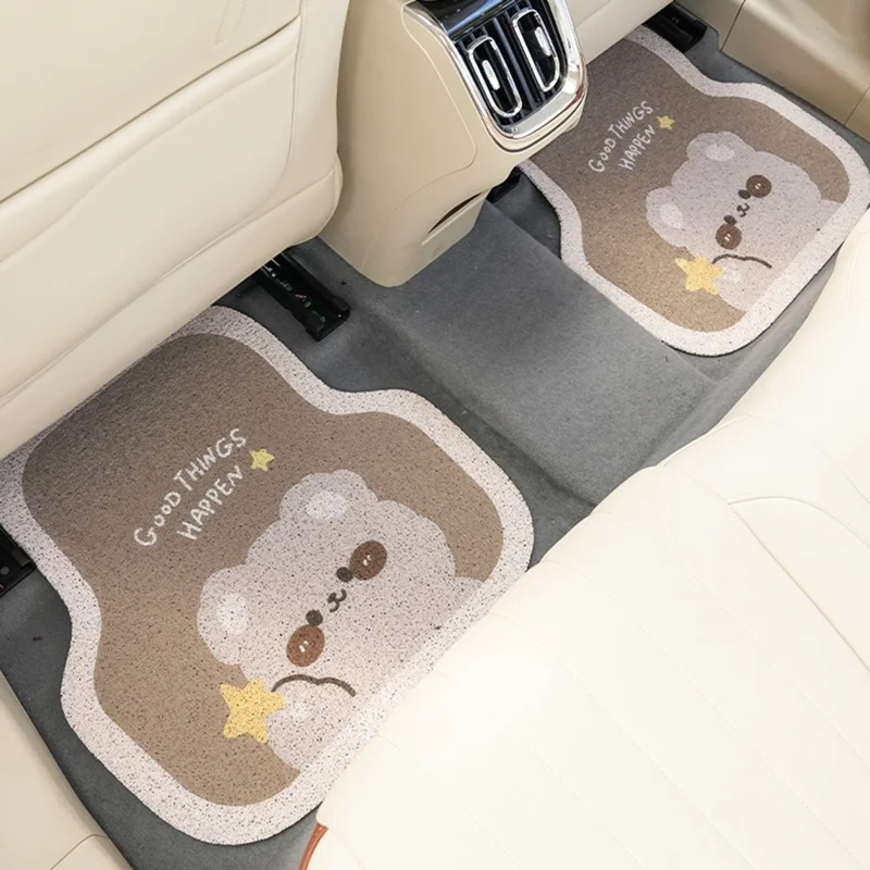 4Pcs / Set Vehicle Floor Protector Mats for Front and Rear Non-slip Wire Loop Car Interior Carpet - Brown Bear