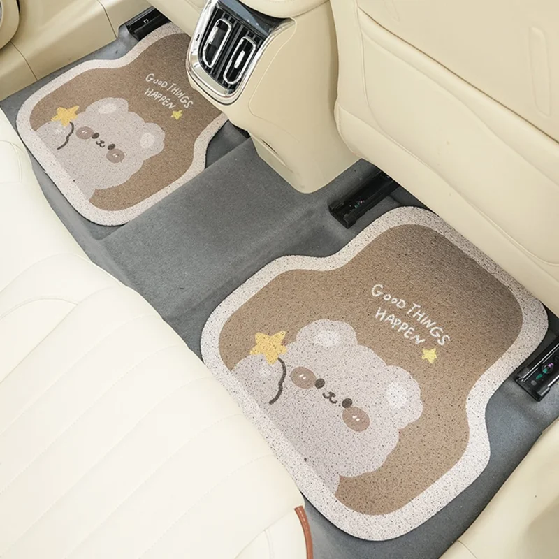 4Pcs / Set Vehicle Floor Protector Mats for Front and Rear Non-slip Wire Loop Car Interior Carpet - Brown Bear