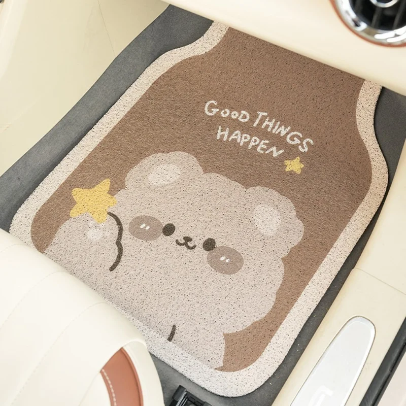 4Pcs / Set Vehicle Floor Protector Mats for Front and Rear Non-slip Wire Loop Car Interior Carpet - Brown Bear