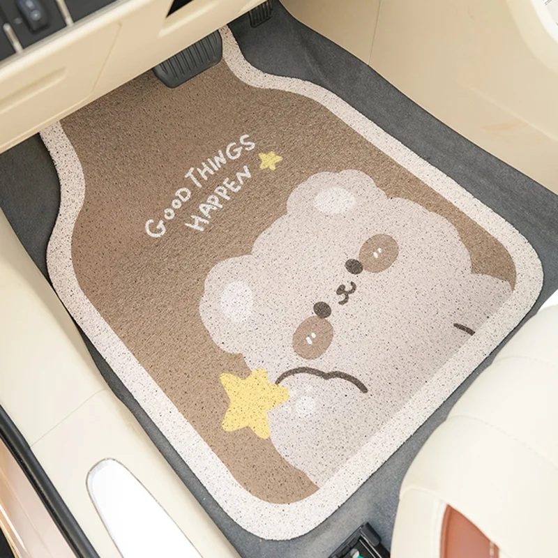 4Pcs / Set Vehicle Floor Protector Mats for Front and Rear Non-slip Wire Loop Car Interior Carpet - Brown Bear