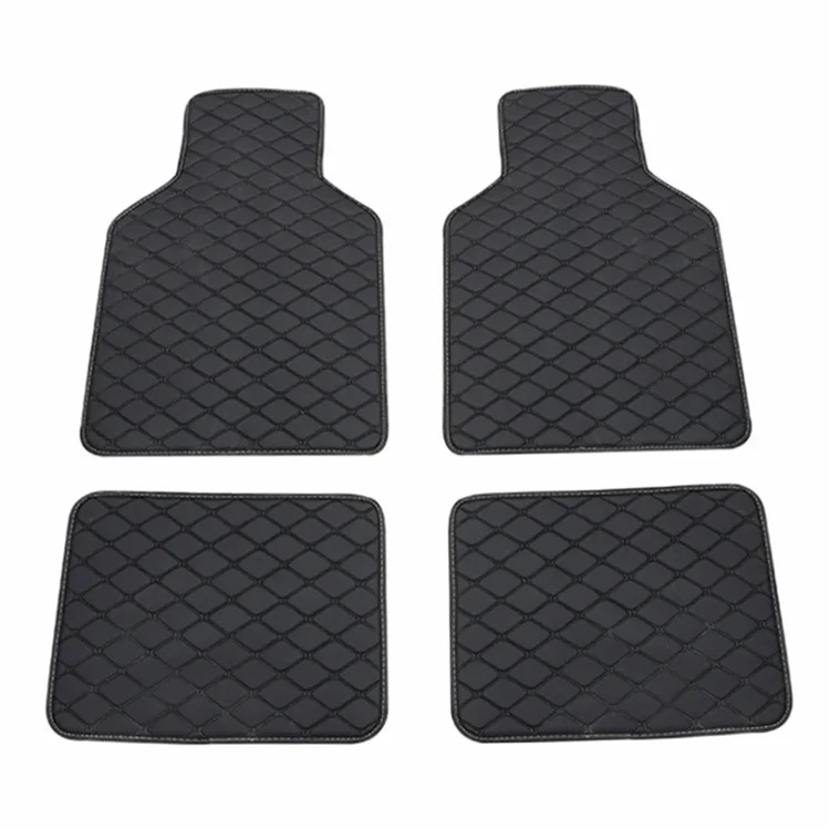 4 Peças / Conjunto de Tapete de Piso Frontal + Traseiro do Carro Antiderrapante Impermeável de Couro Tapete de Piso Interno do Veículo - Preto com Linha Preta 