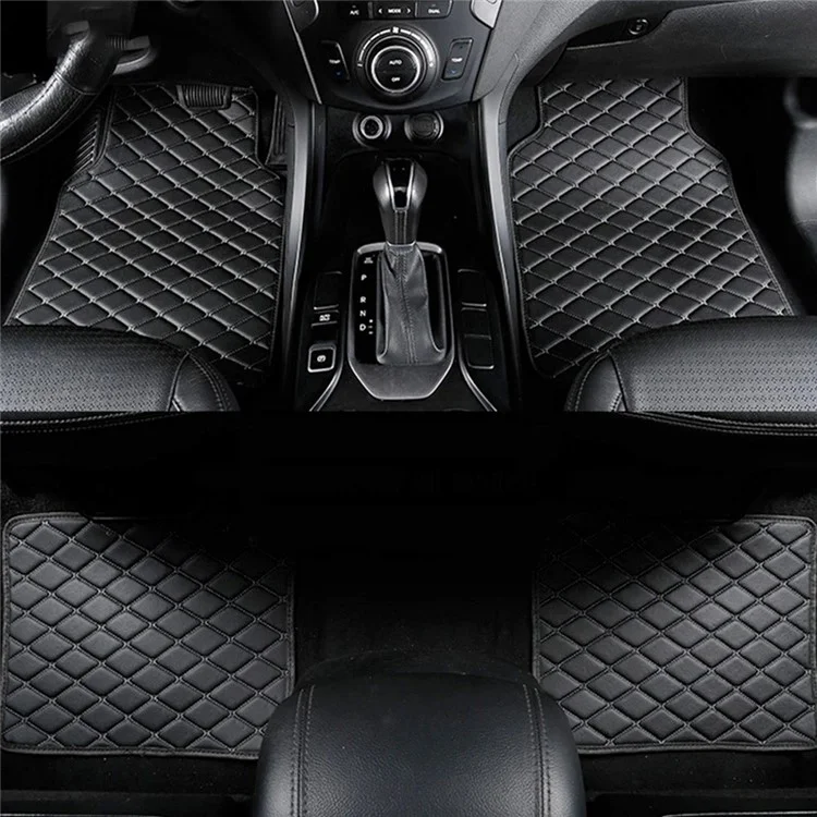 4 Peças / Conjunto de Tapete de Piso Frontal + Traseiro do Carro Antiderrapante Impermeável de Couro Tapete de Piso Interno do Veículo - Preto com Linha Preta 