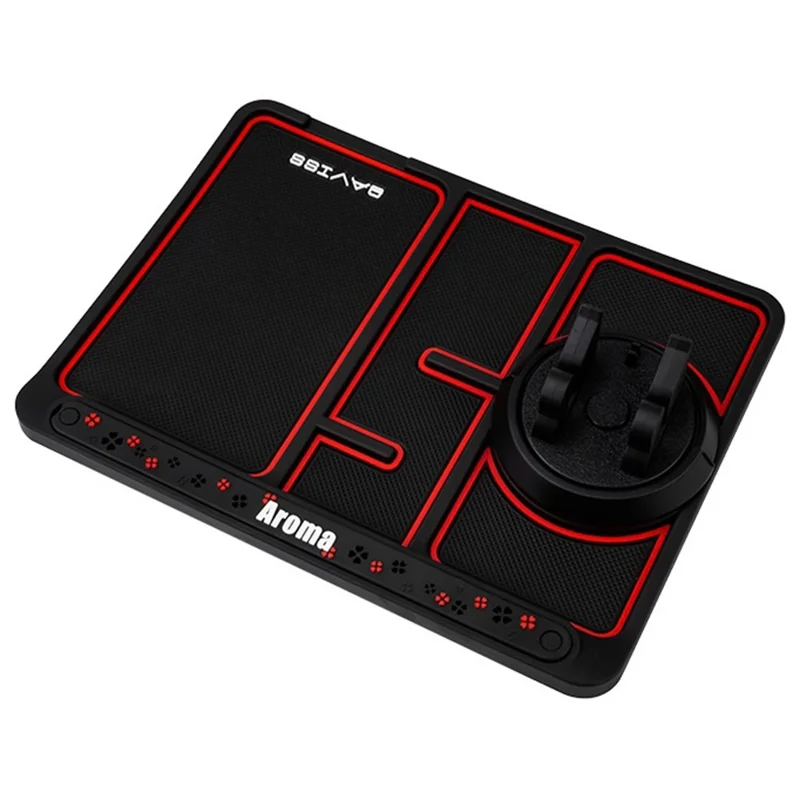 BAVISS B-28 4 in 1 Anti-Slip Dashboard Mat Phone Holder with Aromatherapy Slot/Car Temporary Parking Card Phone Number, Shake-proof Pad Phone Mount for Cars - Red